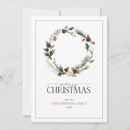 Forest Berry Pinecone Wreath Merry Kerstmis Feestdagenkaart (Voorkant)