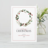 Forest Berry Pinecone Wreath Merry Kerstmis Feestdagenkaart (Staand voorkant)