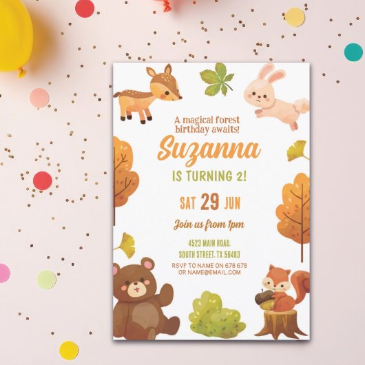 Forest Birthday Invitation Party Woodland Animals Kaart