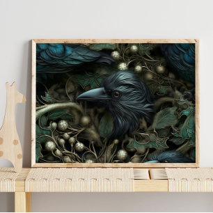 Forest Black Crow Bird Zwart-roestwand afdrukken Poster