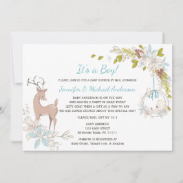 Forest Blue Boy Beer Deer Baby shower per post Kaart