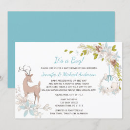Forest Blue Boy Beer Deer Baby shower per post Kaart