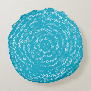 Forest Blue Reversible Grey Floral Garland Pattern Rond Kussen