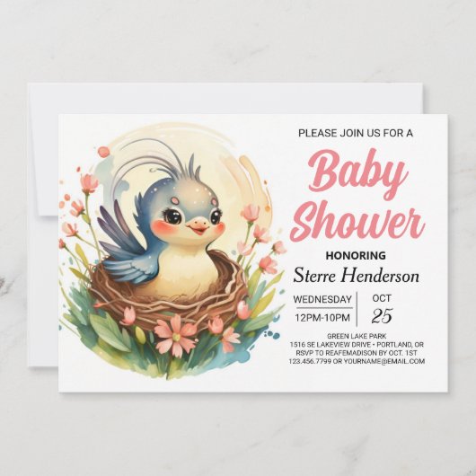 Forest Boho Girly Bird Baby shower Kaart (Voorkant)