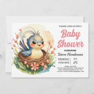 Forest Boho Girly Bird Baby shower Kaart