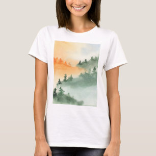 Forest Bossen Slope Hills Haze Fog Watercolor Grap T-shirt