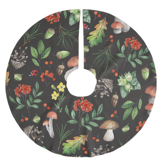 Forest Bounty: Waterverf paddenstoelenpatroon Kerstboom Rok (Voorkant)