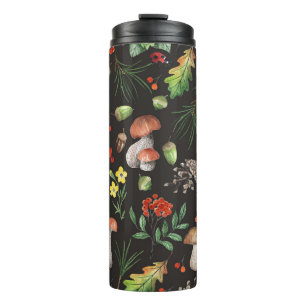 Forest Bounty: Waterverf paddenstoelenpatroon Thermosbeker