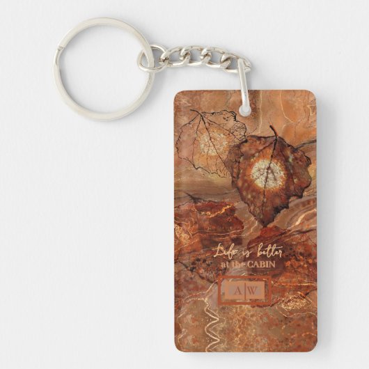 Forest Brown Abstract Monogram Acryl Sleutelhanger (Voorkant)