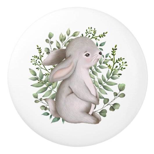 Forest Bunny Rabbit Woodland Greenery Baby Nursery Keramische Knop (Voorkant)