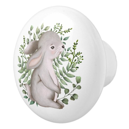Forest Bunny Rabbit Woodland Greenery Baby Nursery Keramische Knop (Rechts)