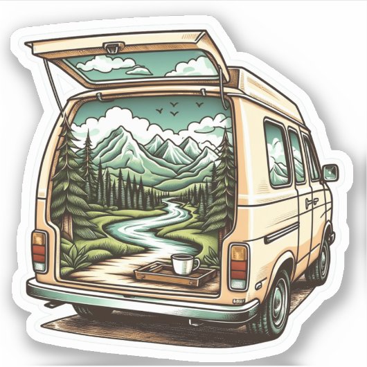 Forest Camper Van Vinyl Sticker | Camping Sticker (Voorkant)