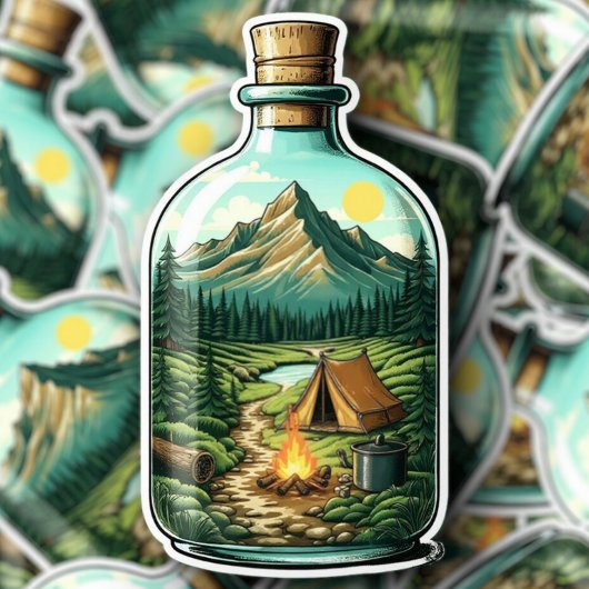 Forest Camping In a Bottle Vinyl Sticker | Sticker