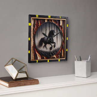 Forest Canter: gepersonaliseerde Charred Wood Frie Vierkante Klok