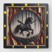 Forest Canter: gepersonaliseerde Charred Wood Frie Vierkante Klok (Voorkant)