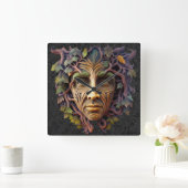 Forest Carving Wall Clock Vierkante Klok (Huis)
