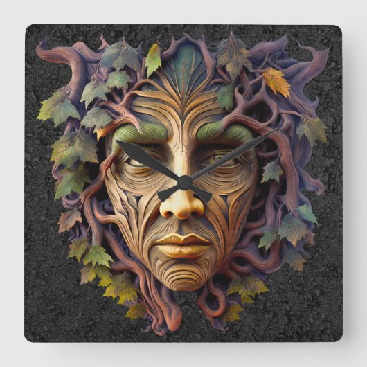 Forest Carving Wall Clock Vierkante Klok (Voorkant)
