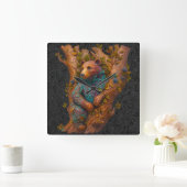 Forest Carving Wall Clock Vierkante Klok (Huis)