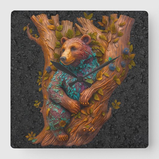 Forest Carving Wall Clock Vierkante Klok (Voorkant)