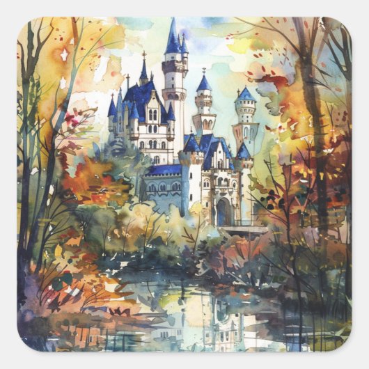 Forest Castle Vierkante Sticker (Voorkant)