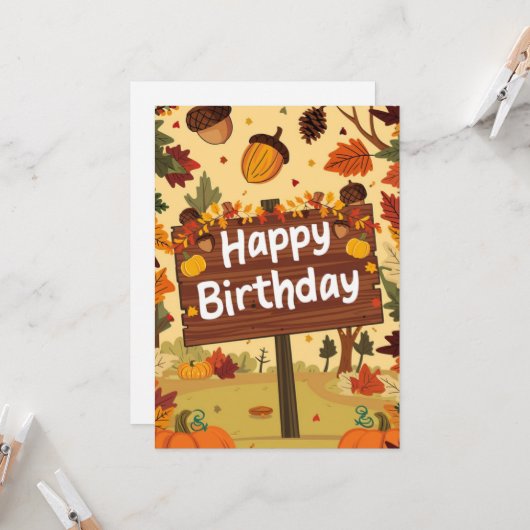 Forest Charming Wish Herfst Herfst Happy Birthday Kaart (Voorkant / Achterkant in situ)