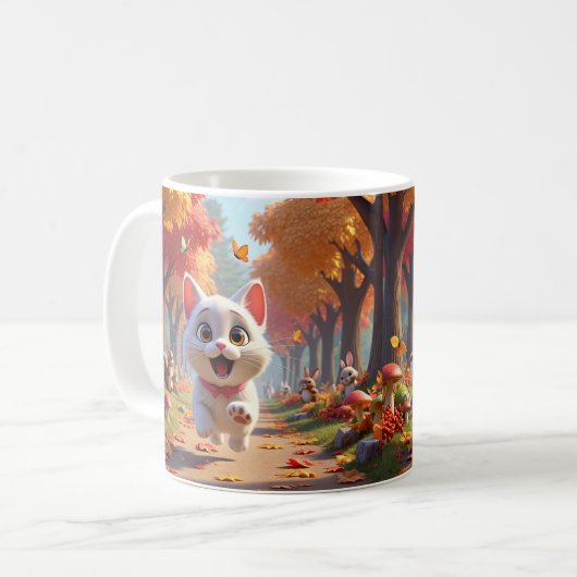 Forest Chase: Running Cat Mug Koffiemok (Voorkant links)