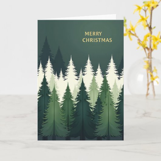 Forest Christmas Card - Modern Evergreen Tree Kaart (Gele Bloem)