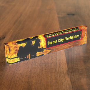 Forest City Brandweerman vlammen bureau naam bord Naambordje
