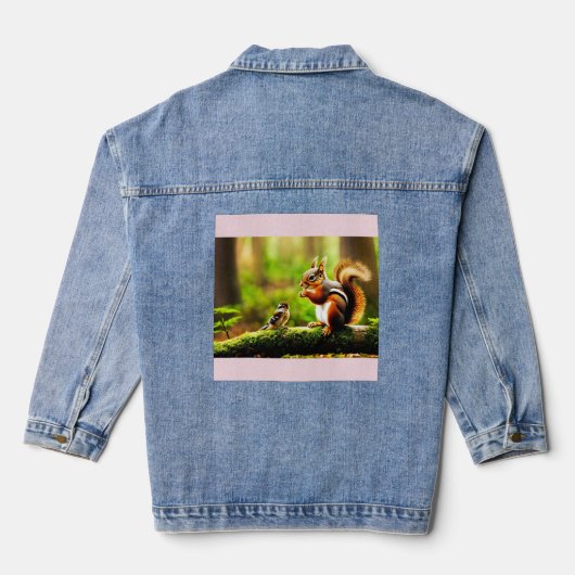 Forest Companions - Eekhoorn, Chipmunk en vogel Denim Jacket (Achterkant)