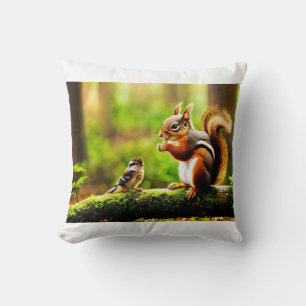 Forest Companions - Eekhoorn, Chipmunk en vogel Kussen