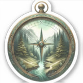 Forest Compass Vinyl Sticker | Die-Cut Sticker (Voorkant)