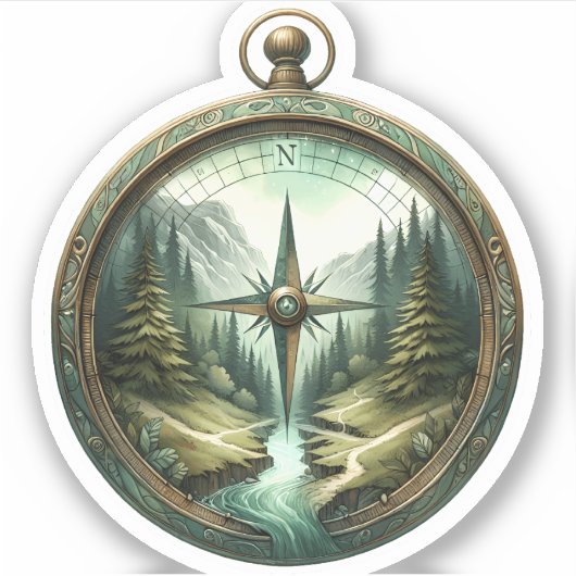 Forest Compass Vinyl Sticker | Die-Cut Sticker (Voorkant)