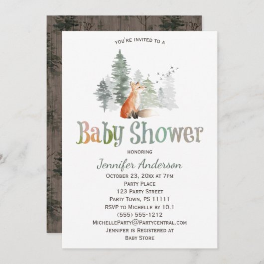 Forest Country Fox Baby shower Kaart (Voorkant / Achterkant)