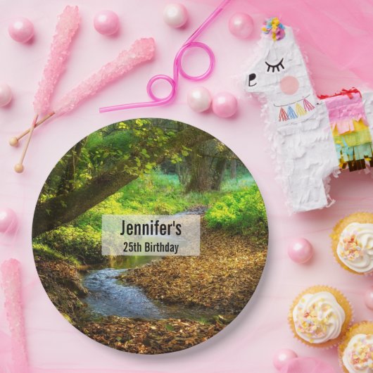 Forest Creek Beauful Natuur Foto Birthday Papieren Bordje (Feest)