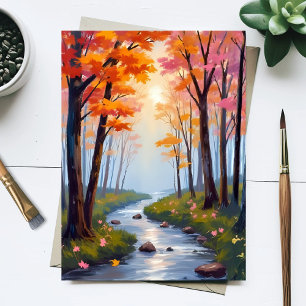 Forest Creek Herfstloof Aquarel Landschap Briefkaart