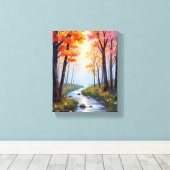 Forest Creek | Herfstloof Aquarel Landschap Canvas Afdruk (Insitu (Houten vloer))