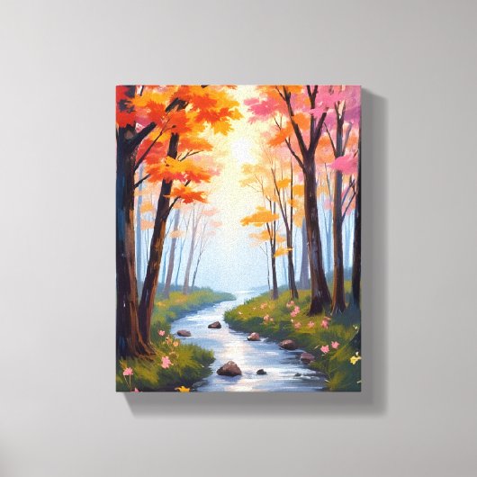 Forest Creek | Herfstloof Aquarel Landschap Canvas Afdruk (Voorkant)