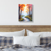 Forest Creek | Herfstloof Aquarel Landschap Canvas Afdruk (Insitu (Slaapkamer))