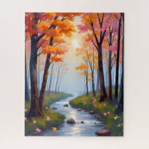 Forest Creek | Herfstloof Aquarel Landschap