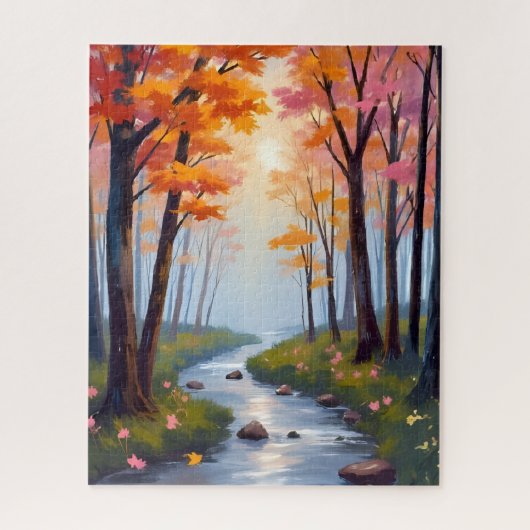 Forest Creek | Herfstloof Aquarel Landschap Legpuzzel (Verticaal)