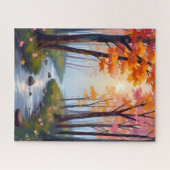 Forest Creek | Herfstloof Aquarel Landschap Legpuzzel (Horizontaal)