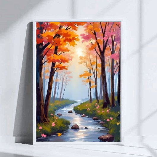 Forest Creek | Herfstloof Aquarel Landschap Poster