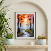 Forest Creek | Herfstloof Aquarel Landschap Poster