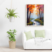 Forest Creek | Herfstloof Aquarel Landschap Poster
