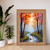 Forest Creek | Herfstloof Aquarel Landschap Poster