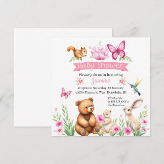 Forest Critters meisje baby shower Kaart