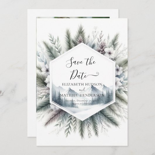 Forest Custom Mountain Wedding Save The Date (Voorkant / Achterkant)