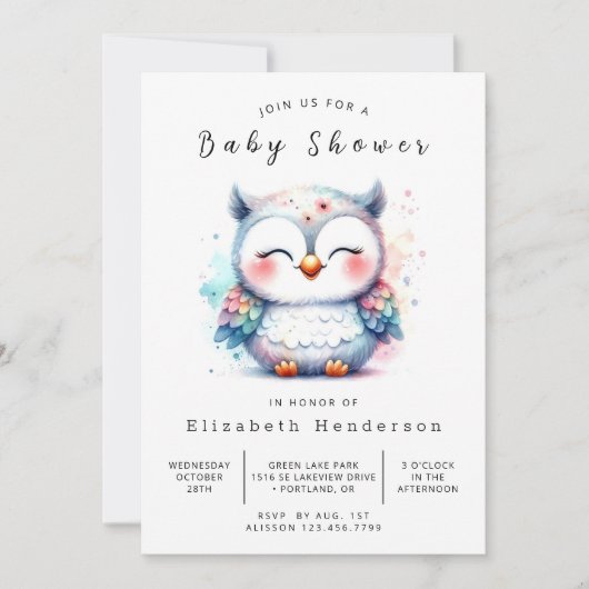 Forest Custom Owl Baby shower Kaart (Voorkant)