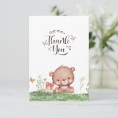 Forest Cute Beer Floral Baby shower Aangepast Bedankkaart (Staand voorkant)