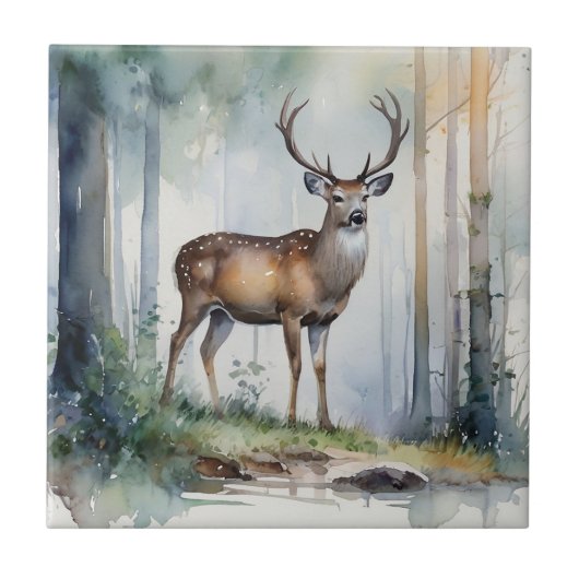 Forest Deer Ceramic Tegel Tegeltje (Voorkant)